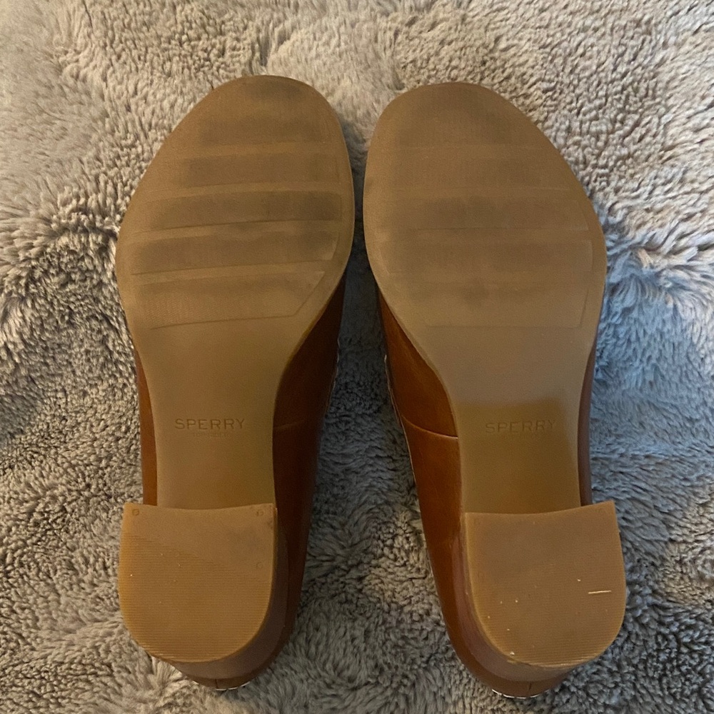 Sperry Brown Leather Loafers with White Stitching - Picture 3 of 8